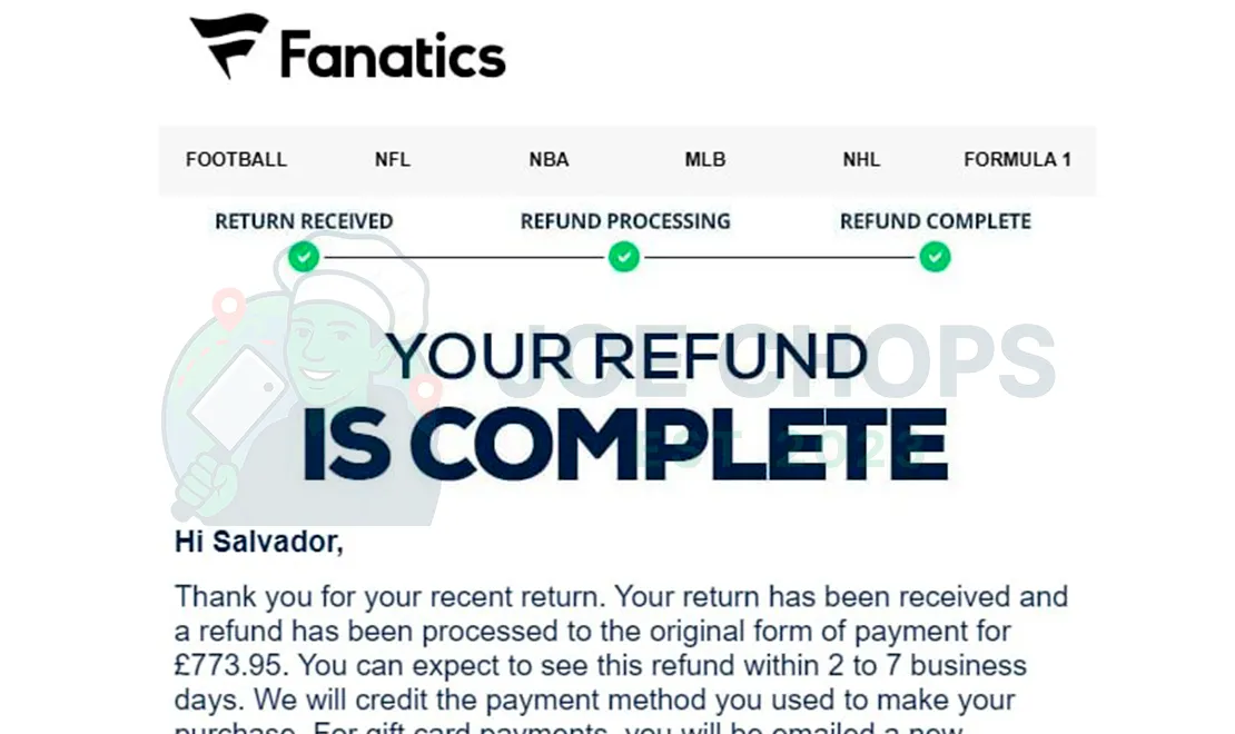 Fanatics Order Success